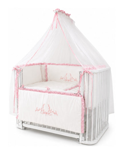 Bambino Anne Yanı Ahşap Sallanır Beşik 70x110cm (Beyaz - Nakışlı Pembe)