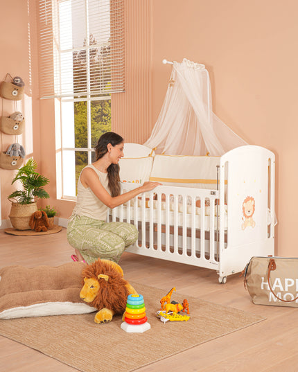 Sweet Lion Anne Yanı Ahşap Sallanır Beşik 60x120 cm (beyaz-lion)