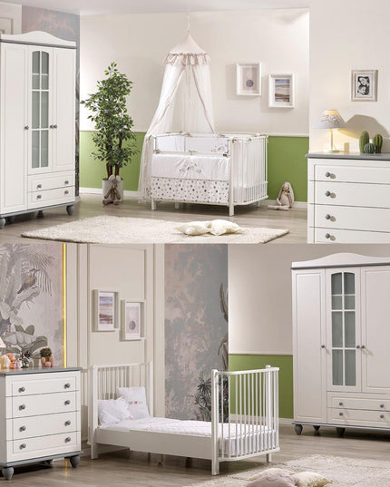 Bambino Büyüyen Beşik 80x130 cm Karyola 80x180 cm (beyaz-kuzu)