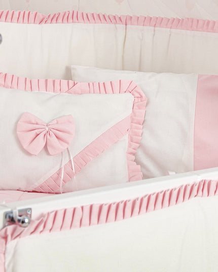 Bambino Anne Yanı Ahşap Sallanır Beşik 70x110 cm (beyaz-pembe)