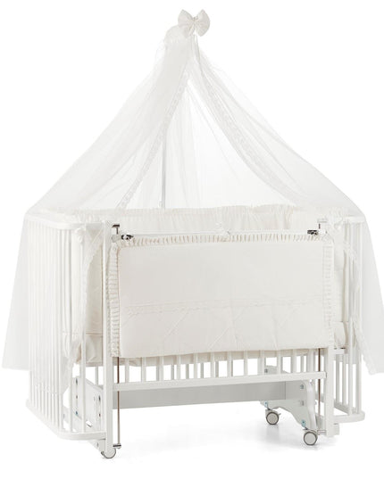 Bambino Anne Yanı Ahşap Sallanır Beşik 70x110 cm (beyaz-ekru)