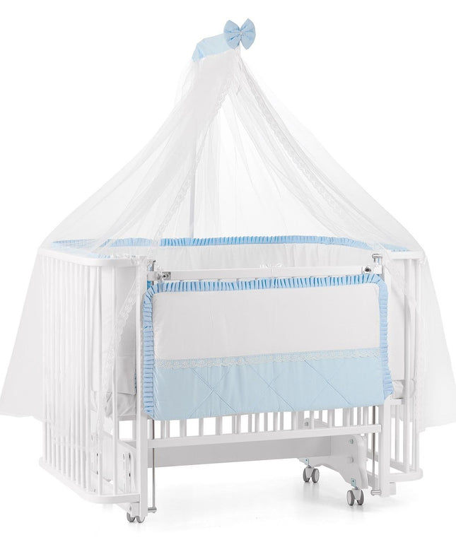 Bambino Anne Yanı Ahşap Sallanır Beşik 70x110 cm (beyaz-mavi)