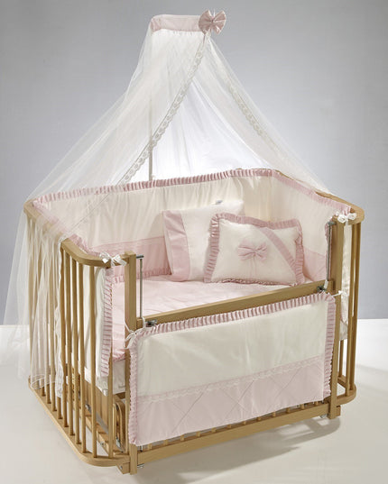 Bambino Anne Yanı Ahşap Sallanır Beşik 70x110 cm (naturel-pembe)
