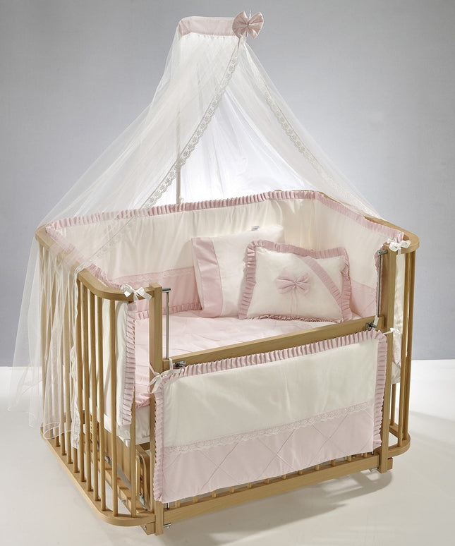 Bambino Anne Yanı Ahşap Sallanır Beşik 70x110 cm (naturel-pembe)