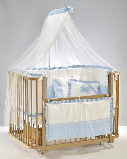 Bambino Anne Yanı Ahşap Sallanır Beşik 70x110 cm (naturel-mavi)