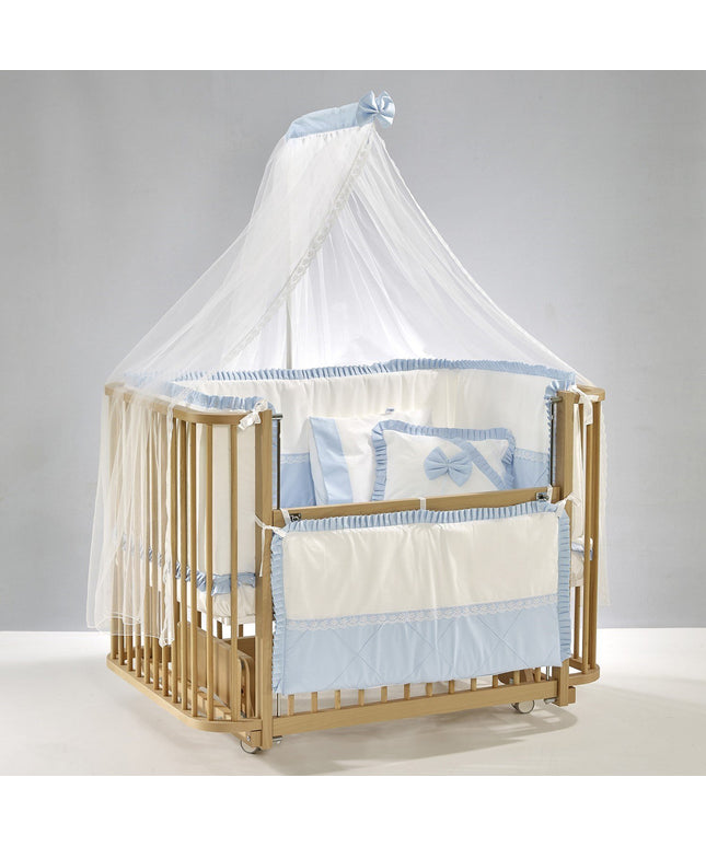 Bambino Anne Yanı Ahşap Sallanır Beşik 70x110 cm (naturel-mavi)