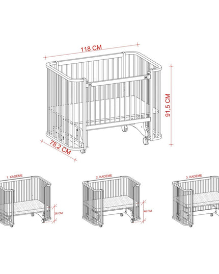 Bambino Anne Yanı Ahşap Sallanır Beşik 70x110 cm (naturel-mavi)