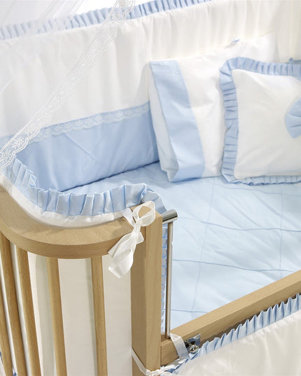 Bambino Anne Yanı Ahşap Sallanır Beşik 70x110 cm (naturel-mavi)
