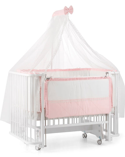 Bambino Anne Yanı Ahşap Sallanır Beşik 70x110 cm (beyaz-pembe)