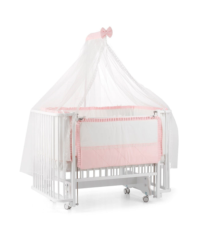 Bambino Anne Yanı Ahşap Sallanır Beşik 70x110 cm (beyaz-pembe)