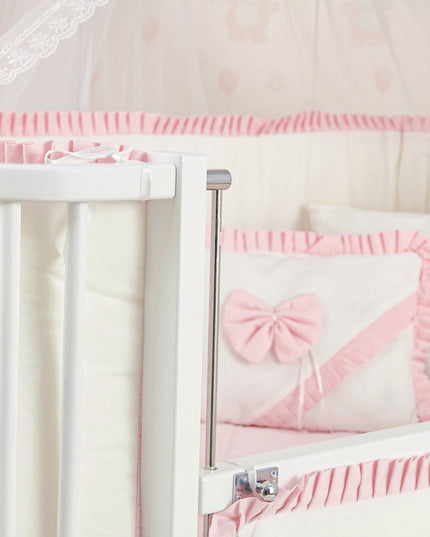 Bambino Anne Yanı Ahşap Sallanır Beşik 70x110 cm (beyaz-pembe)