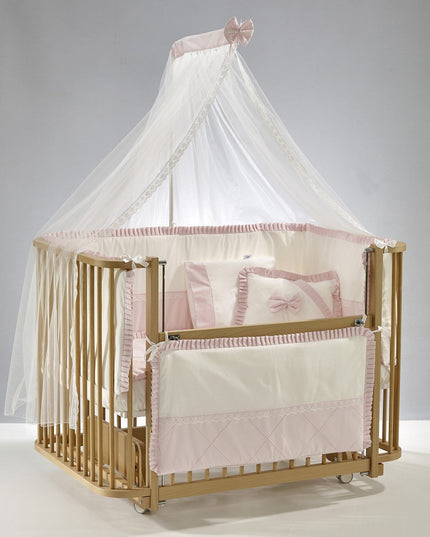 Bambino Anne Yanı Ahşap Sallanır Beşik 70x110 cm (naturel-pembe)