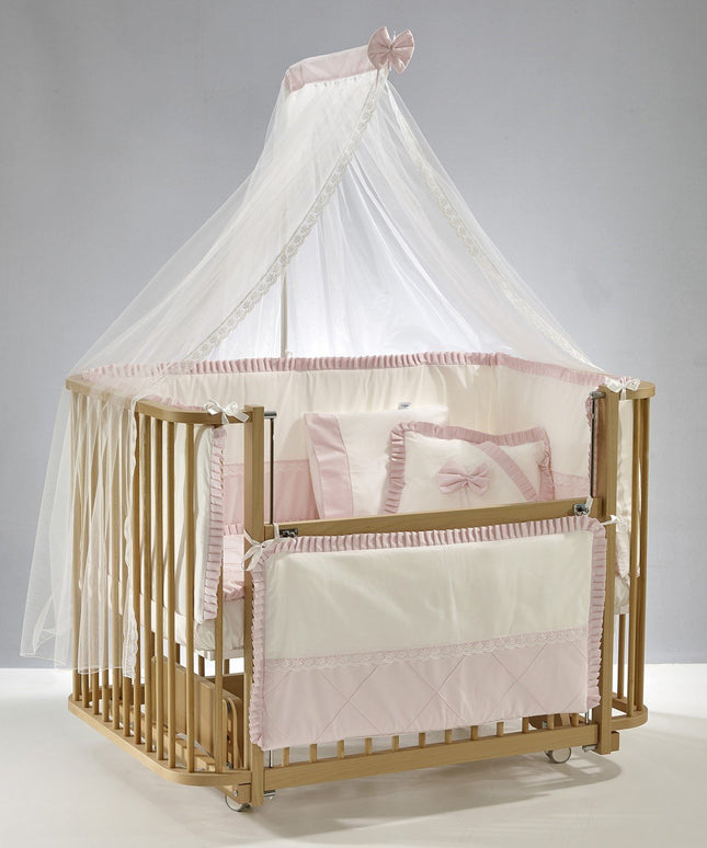 Bambino Anne Yanı Ahşap Sallanır Beşik 70x110 cm (naturel-pembe)