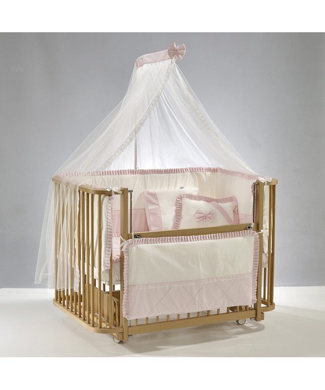 Bambino Anne Yanı Ahşap Sallanır Beşik 70x110 cm (naturel-pembe)