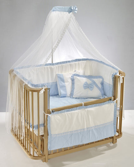 Bambino Anne Yanı Ahşap Sallanır Beşik 70x110 cm (naturel-mavi)