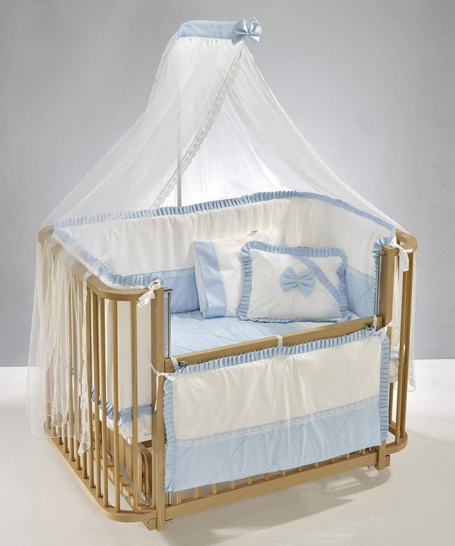 Bambino Anne Yanı Ahşap Sallanır Beşik 70x110 cm (naturel-mavi)