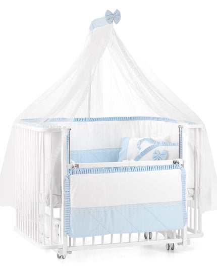 Bambino Anne Yanı Ahşap Sallanır Beşik 70x110 cm (beyaz-mavi)