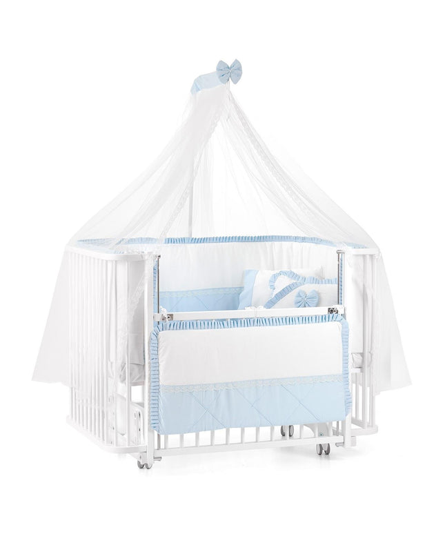 Bambino Anne Yanı Ahşap Sallanır Beşik 70x110 cm (beyaz-mavi)