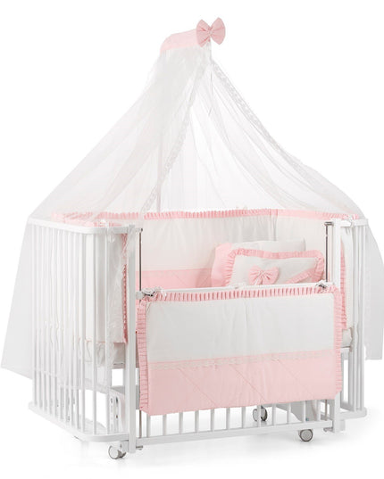Bambino Anne Yanı Ahşap Sallanır Beşik 70x110 cm (beyaz-pembe)