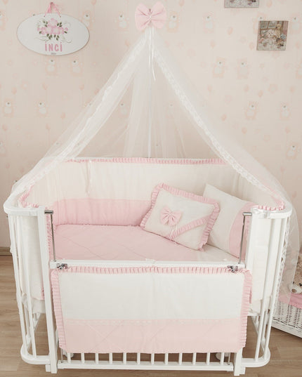 Bambino Anne Yanı Ahşap Sallanır Beşik 70x110 cm (beyaz-pembe)