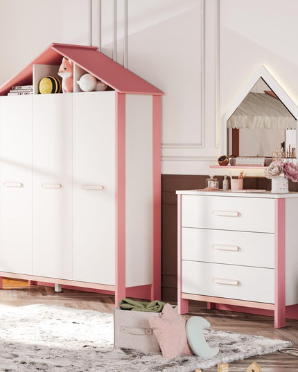 Cozy Pembe Üç Kapılı Dolap