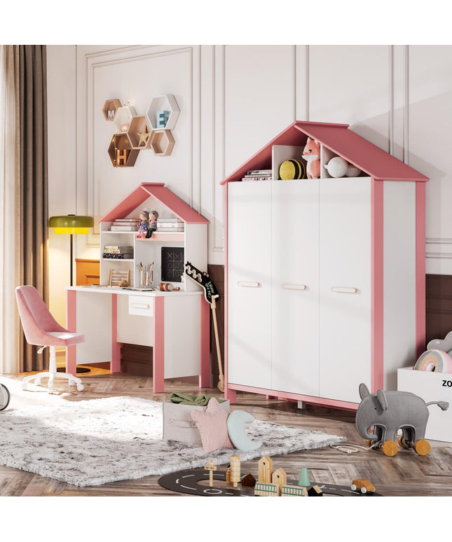 Cozy Pembe Üç Kapılı Dolap