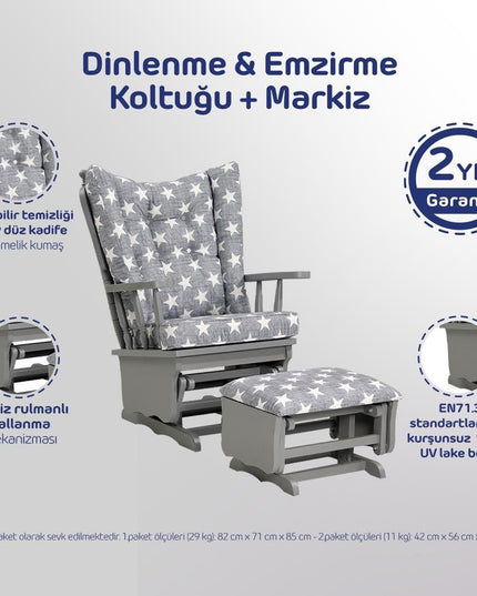 Dinlenme & Emzirme Koltuğu + Markiz (gri-yıldız (3050))