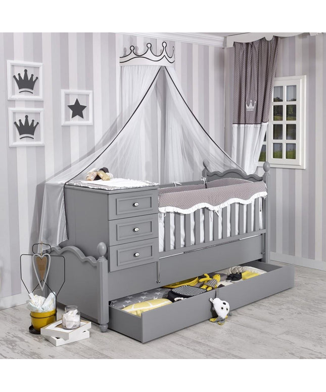 Kral Gri Büyüyen Beşik 80x130 cm Karyola 80x180 cm