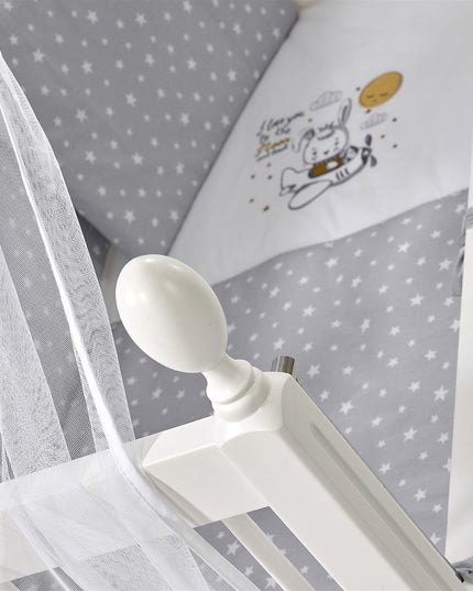 Kral Anne Yanı Ahşap Sallanır Beşik 60x120 cm (beyaz-moon)