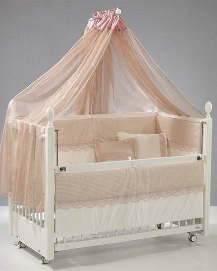 Kral Anne Yanı Ahşap Sallanır Beşik 60x120 cm (beyaz-pembe)