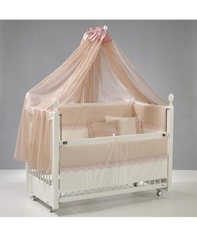 Kral Anne Yanı Ahşap Sallanır Beşik 60x120 cm (beyaz-pembe)