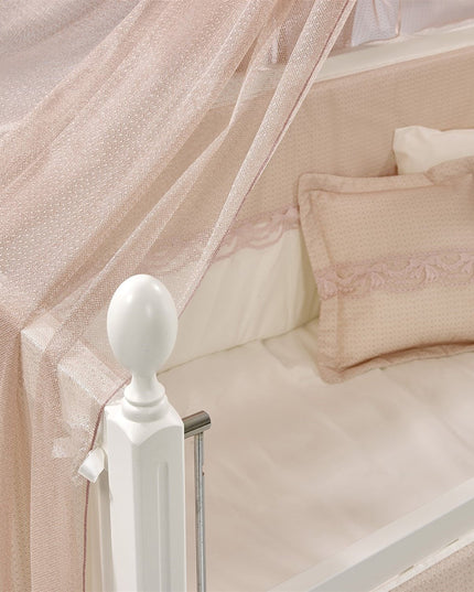 Kral Anne Yanı Ahşap Sallanır Beşik 60x120 cm (beyaz-pembe)