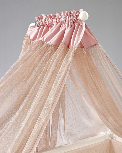 Kral Anne Yanı Ahşap Sallanır Beşik 60x120 cm (beyaz-pembe)