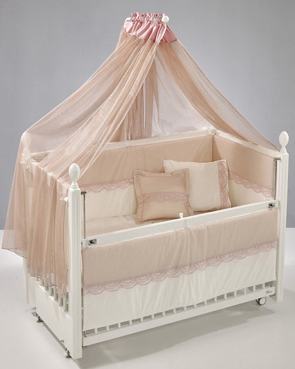 Kral Anne Yanı Ahşap Sallanır Beşik 60x120 cm (beyaz-pembe)
