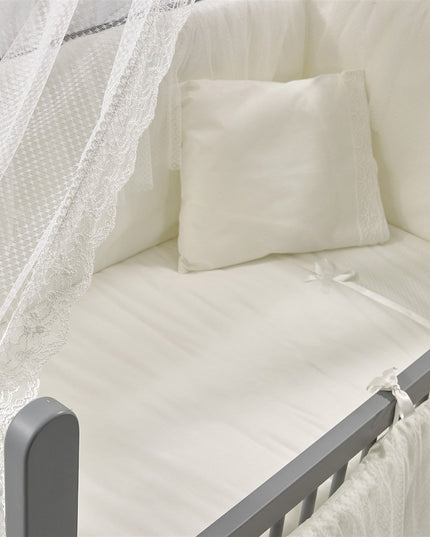 Mia Anne Yanı Ahşap Sallanır Beşik 60x120 cm (gri-ekru)