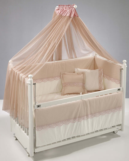Mondo Anne Yanı Ahşap Sallanır Beşik 60x120 cm (beyaz-pembe)