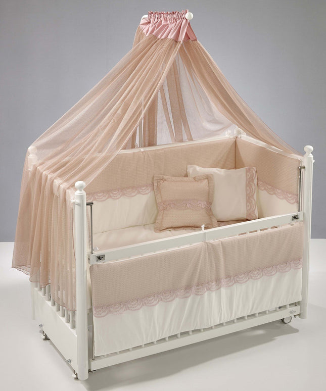 Mondo Anne Yanı Ahşap Sallanır Beşik 60x120 cm (beyaz-pembe)