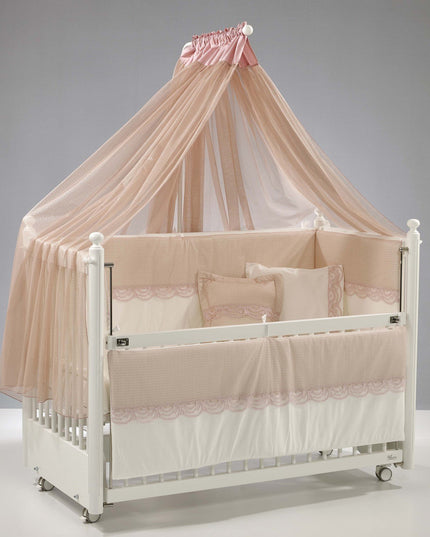 Mondo Anne Yanı Ahşap Sallanır Beşik 60x120 cm (beyaz-pembe)