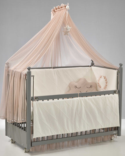 Mondo Anne Yanı Ahşap Sallanır Beşik 60x120 cm (gri-motto pudra)
