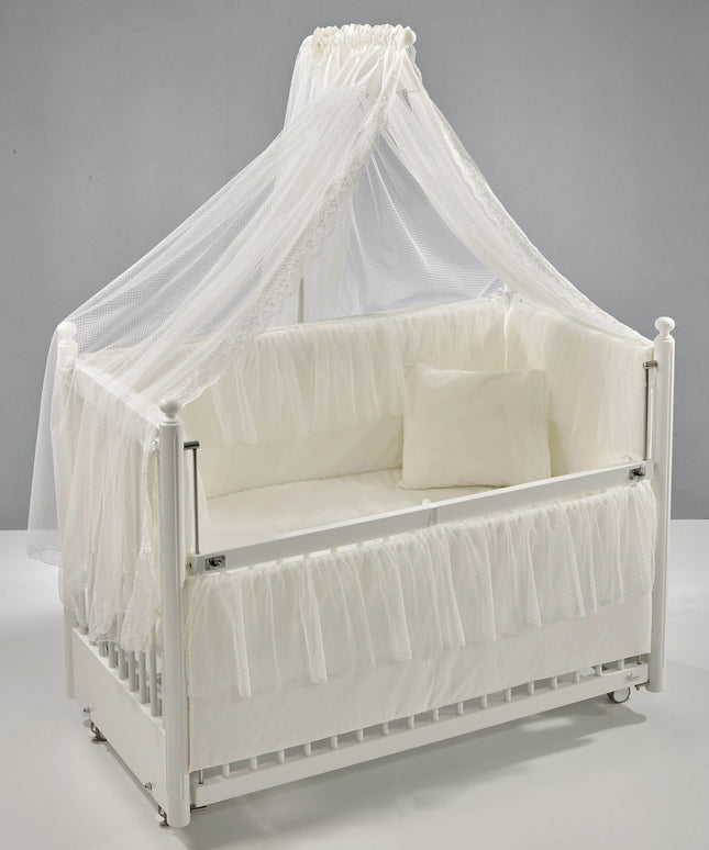 Mondo Anne Yanı Ahşap Sallanır Beşik 60x120 cm (beyaz-ekru)