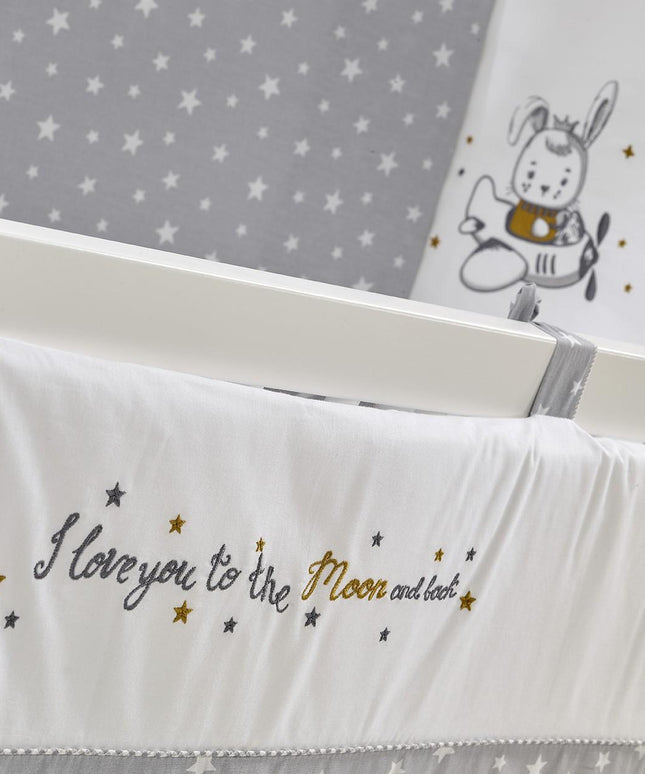 Moon Gri Nakışlı Pamuklu Bebek Uyku Seti 60x120 cm