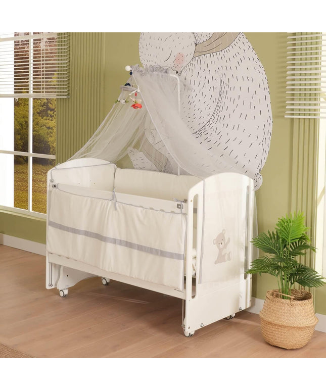 Sweet Bear Anne Yanı Ahşap Sallanır Beşik 60x120 cm (beyaz-bear)
